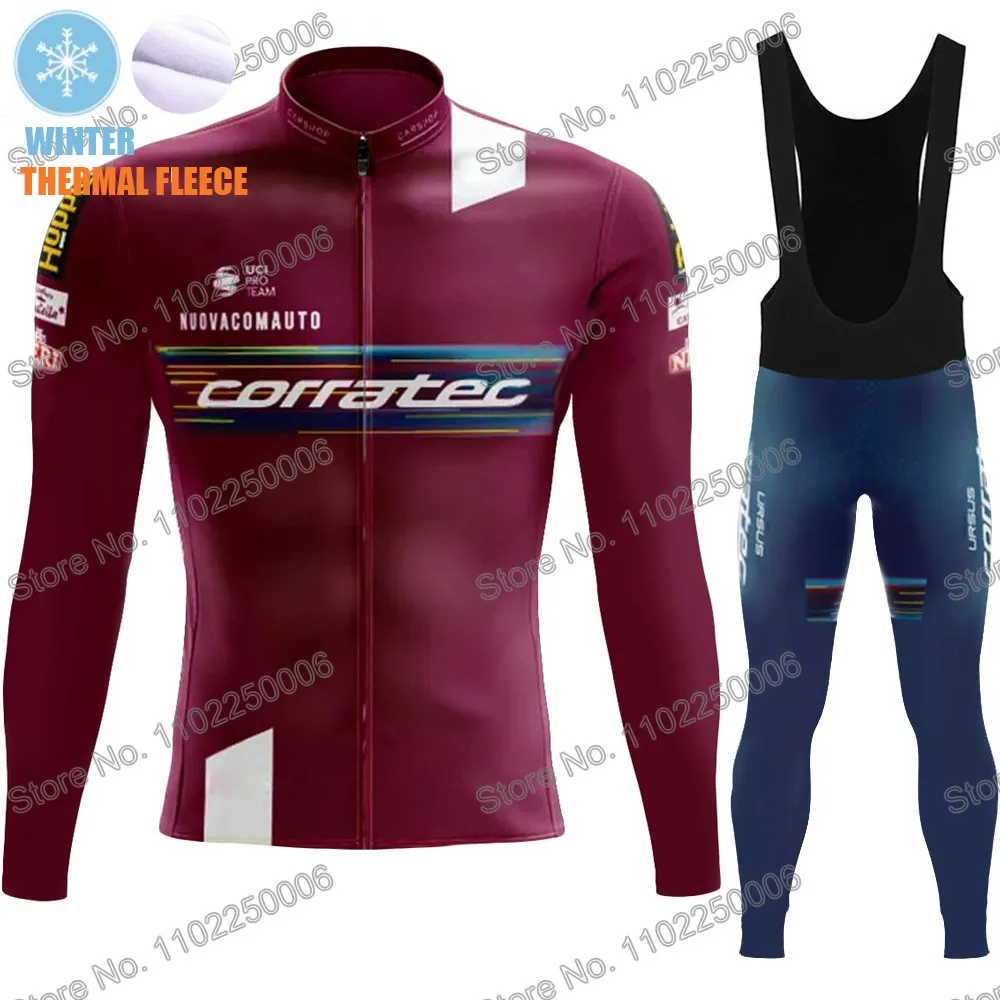 Corratec 2023 Cycling Jersey Long Sleeves Set Winter Clothing Men Road Bike Thermal Jacket Suit Pants MTB