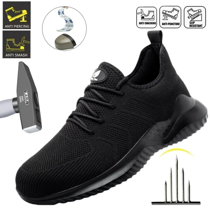 Lightweight Mesh Breathable Men's Safety Work Shoes With Steel Toe, Anti Puncture And Anti Slip Protective Shoes, Safety Shoes