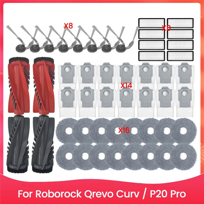 

Запчасти для робота-пылесоса Roborock Qrevo Curv / P20 Pro: основная щетка, боковая щетка, фильтр, тряпка для мытья, мешок для сбора пыли (A20M)