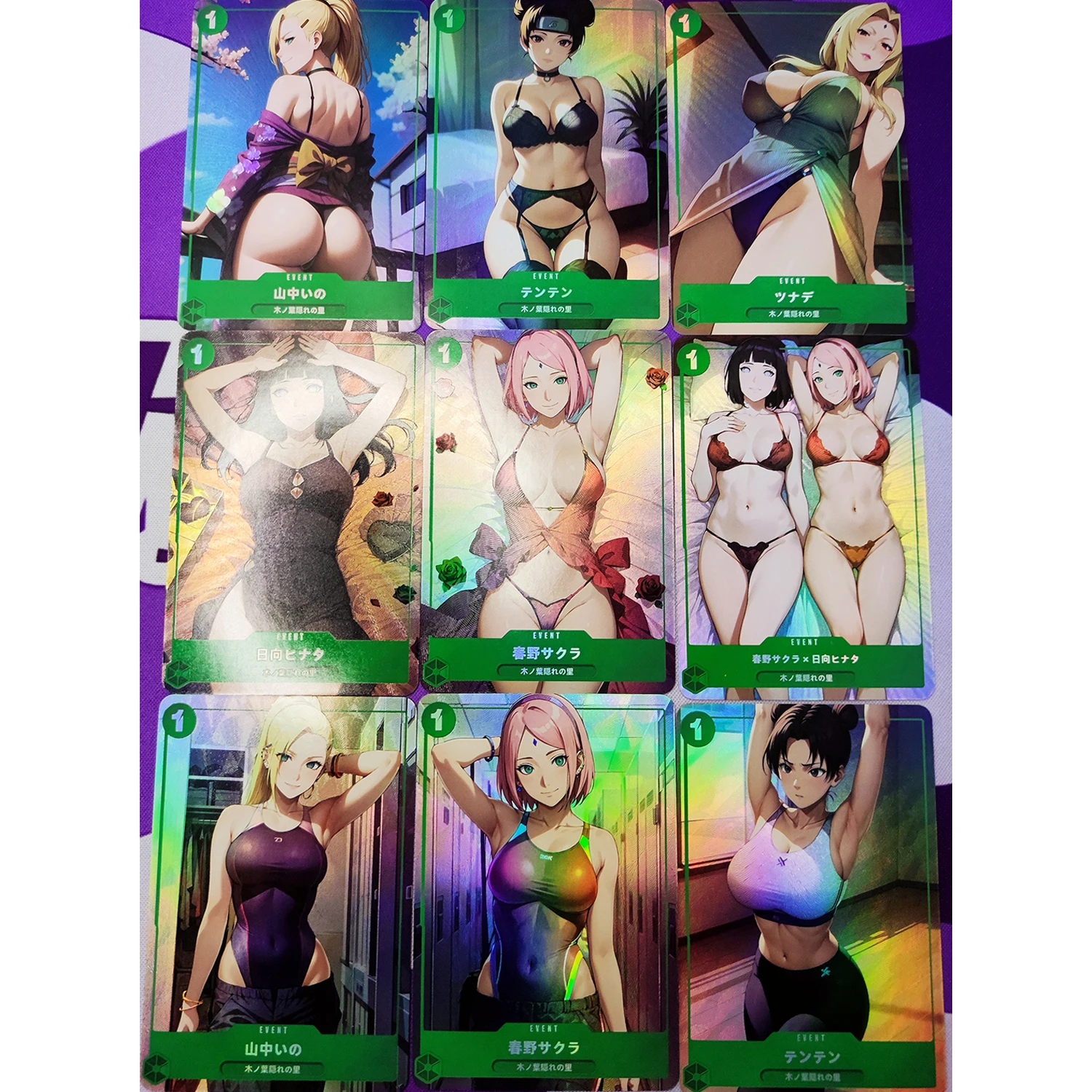 9Pcs/set 59X86Mm Diy Naruto Hyuga Hinata Haruno Sakura Kawaii Collection Card Refraction Color Flash Tsunade Anime Cards