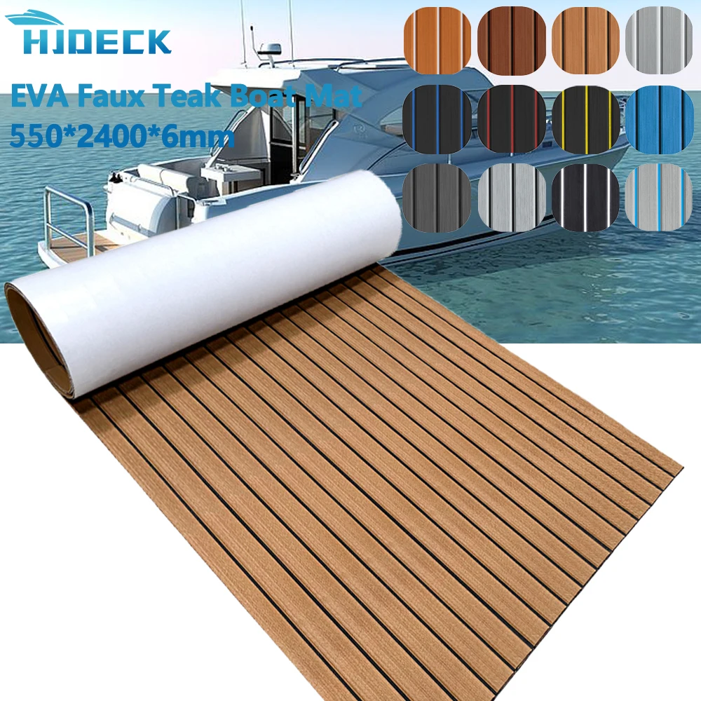 EVA Foam Faux Teak Boat Accessories Marine Decking Mat Brown Deck Sheet Yacht Flooring Self Adhesive Anti Skid Pad 21.65