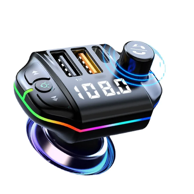

Hot Selling New A10 FM Transmitter with Colorful Ambient Light Bluetooth 5.0 Car Charger Car MP3 Bluetooth Player