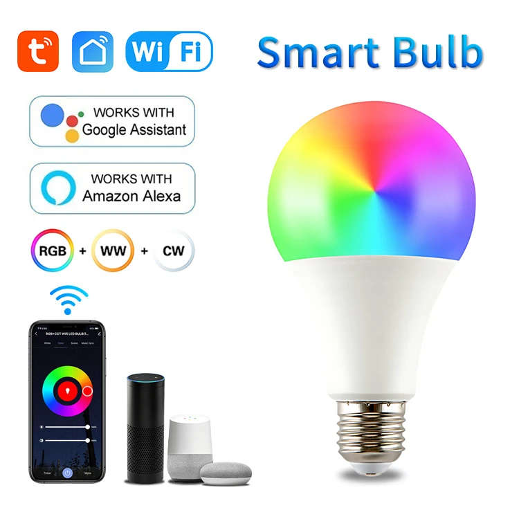 110V 220V Tuya WiFi Smart LED Bulb E27 10W 15W Alexa LED Lamp Smart Life APP Google Assisatnt Echo Voice Control Home RGB Light