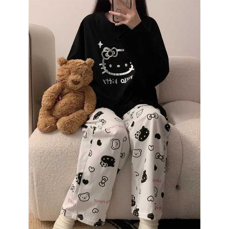 Mingchuang Premium Sanrio Hello Kitty Autumn Cotton Pajamas Long Sleeves Pants Two-piece Casual Loungewear Women\'s Pajamas