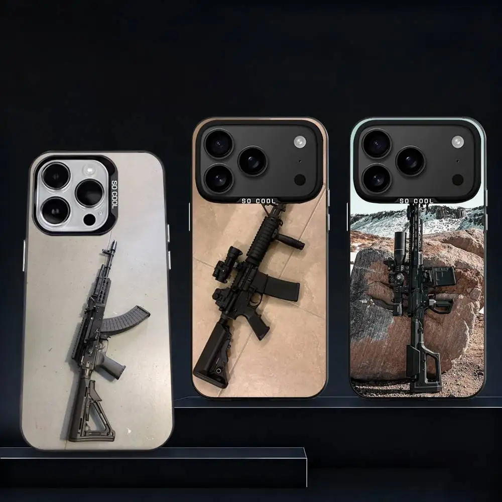 

AK47 Handgun G-Gun BUllets Phone Case For iPhone 17,16,15,14,13,12,11,Pro,XS,Max,Plus,Mini,SE4,E Black Matte Shockproof Cover