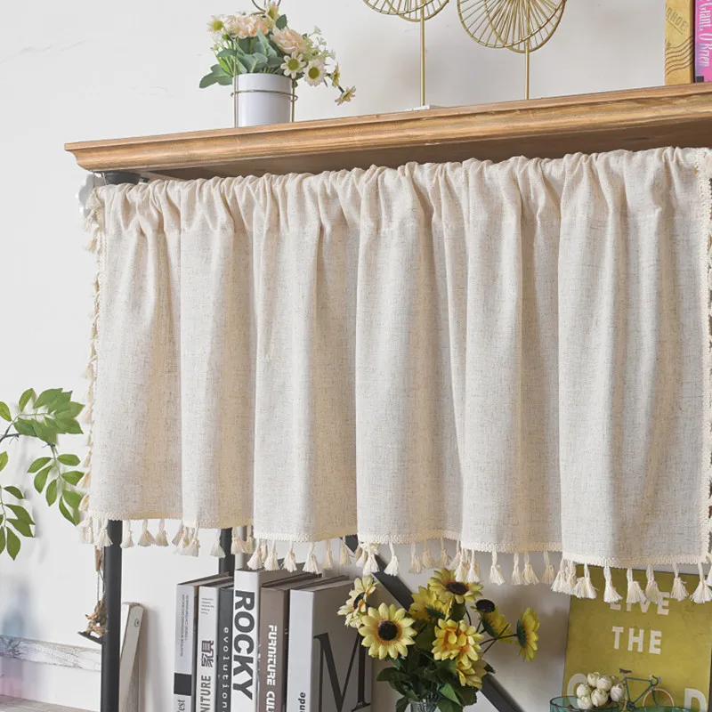 1pc Coffee Pure Color Curtain Valance，Japanese Boho Style Short Curtain for the Room,Window and Door Decor，Rod Pocket