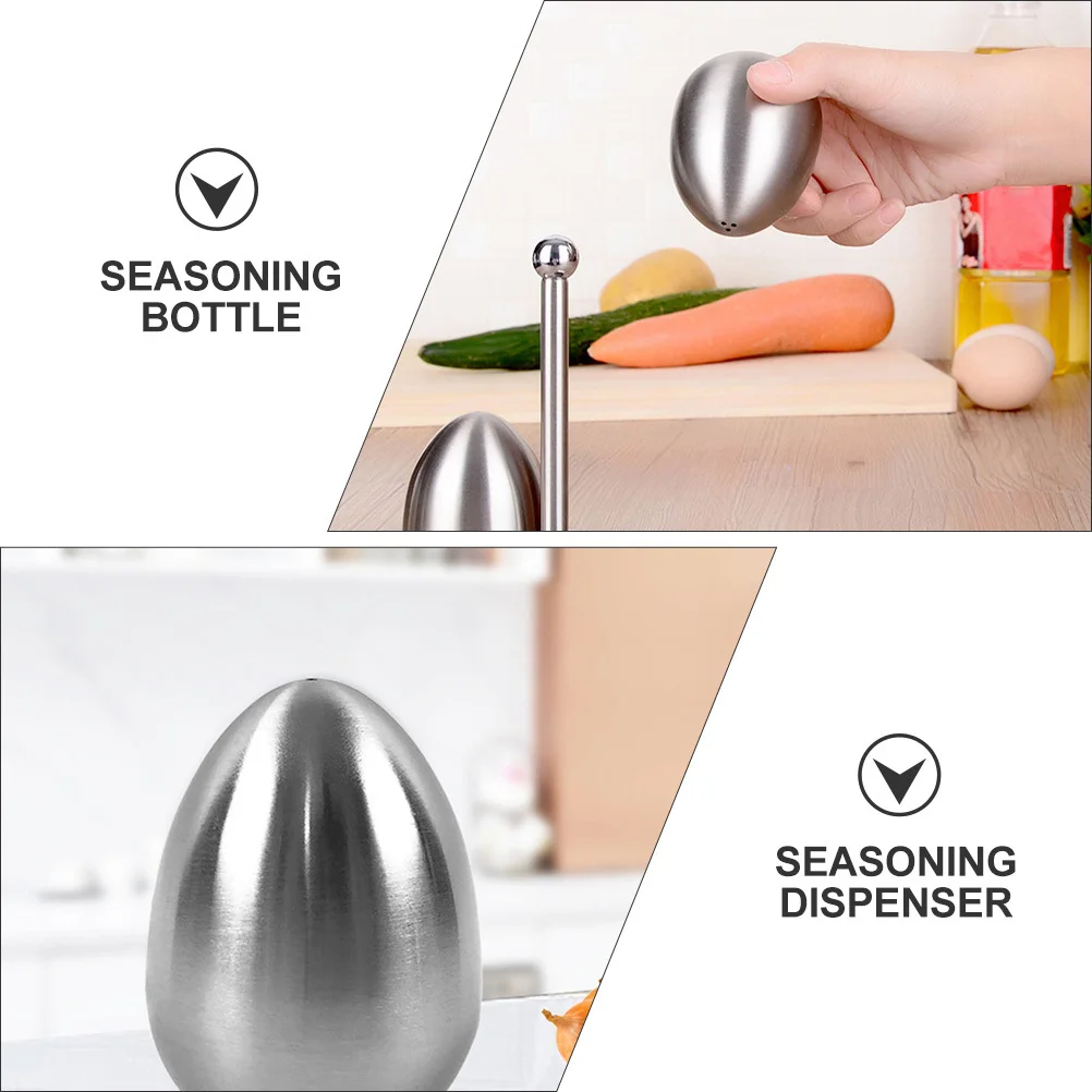 

2pcs Stainless Steel Egg Shaped Seasoning Containers Silver 3-Hole Design Anti-Rust Kitchen Spice Jar For Salt Pepper