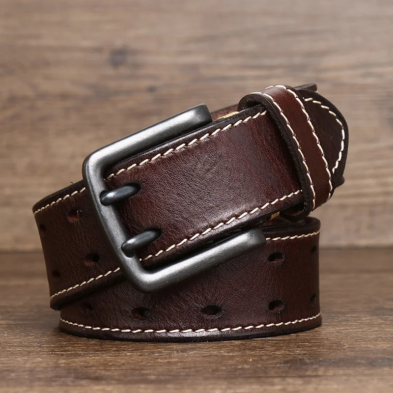 Leather men's belt double claw buckle casual real cowhide luxury personality alloy men's fashion pantband on both sides car line