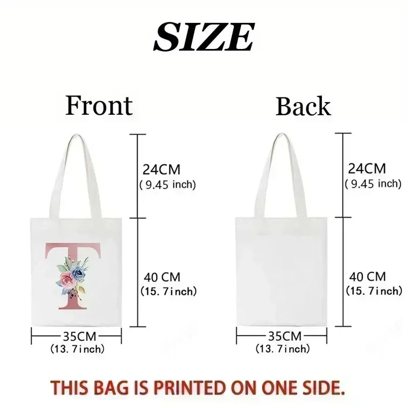 Elegant Floral Alphabet Tote Bag Reusable Eco Friendly Shopping Bag for Women Spacious Commuter Purse Daily Use  Handbags Gift