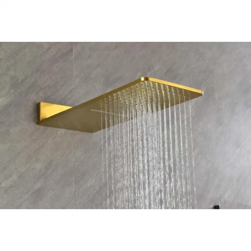 Golden Concealed Wall Shower Set Pressurized Large Top Spray Embedded Shower Set with Body Showers Hand-held Shower Accessories