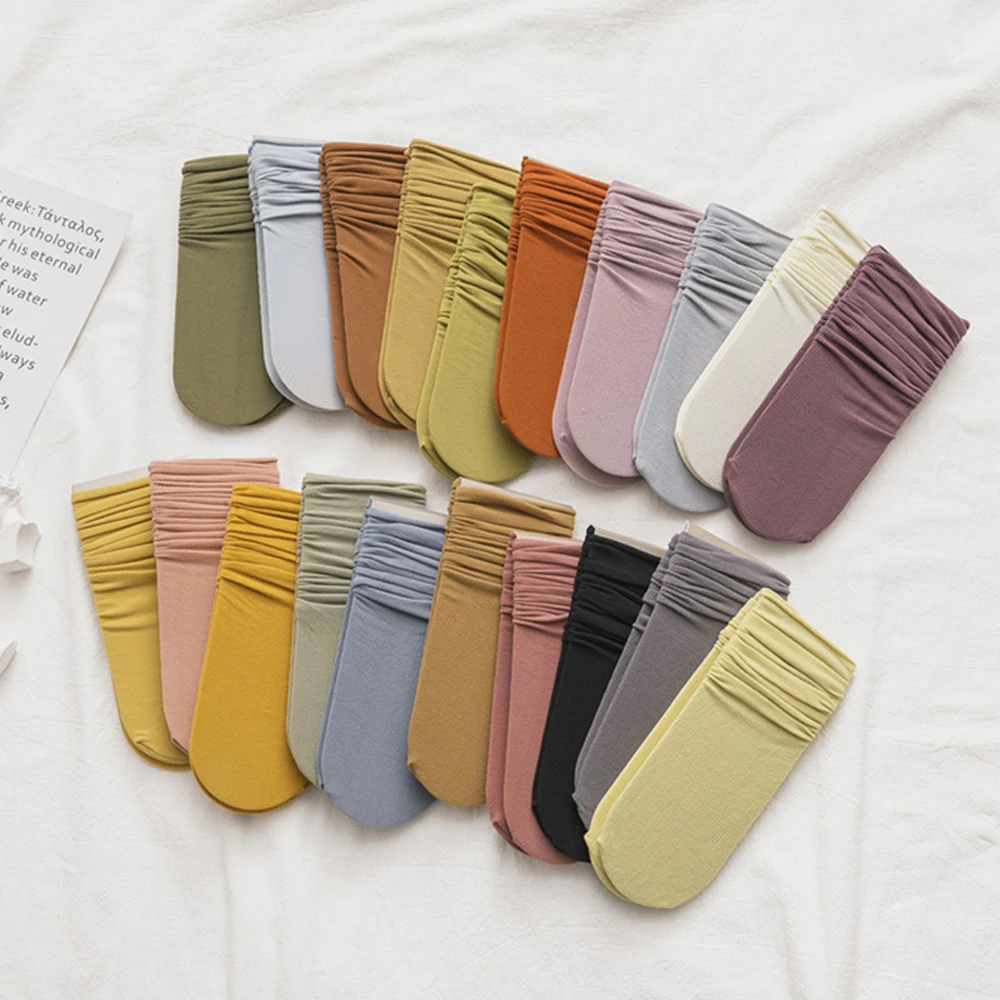 

Deodorant Trendy Roll Edge Elasticity Solid Breathable Crew Socks Candy Color Middle Tube Women's Socks