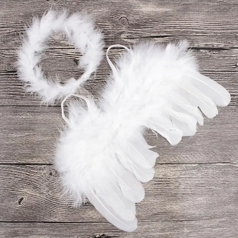 

U13F Newborn Photography Props Outfits Baby Headdress and Baby Wings Set for Infants Girl Boy Angel Circle Prop