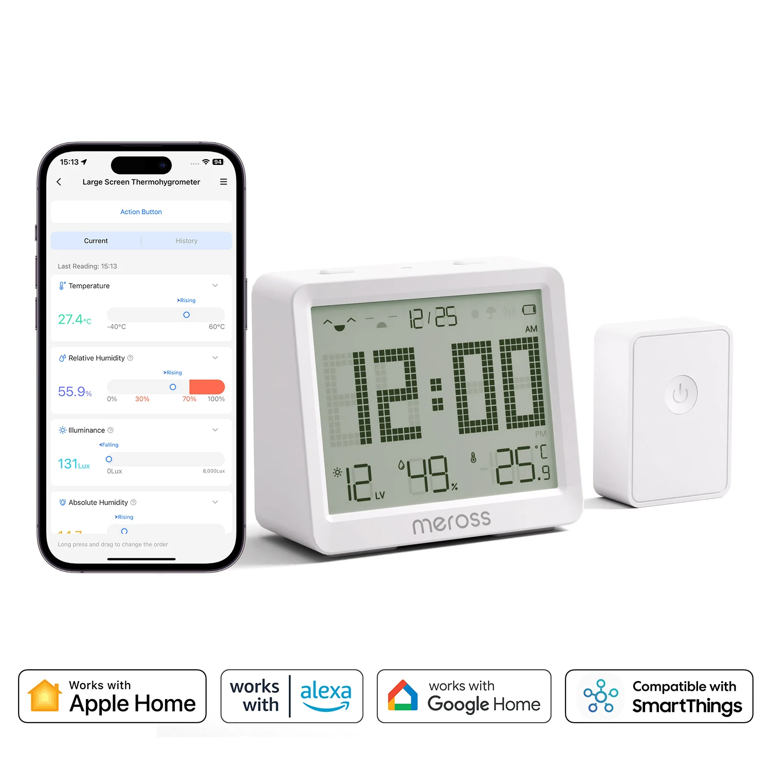 Meross WIFI Temperature Humidity Sensor Hygrometer Thermometer Smart Home Backlight Smart Life Support Alexa Google Assistant ﻿