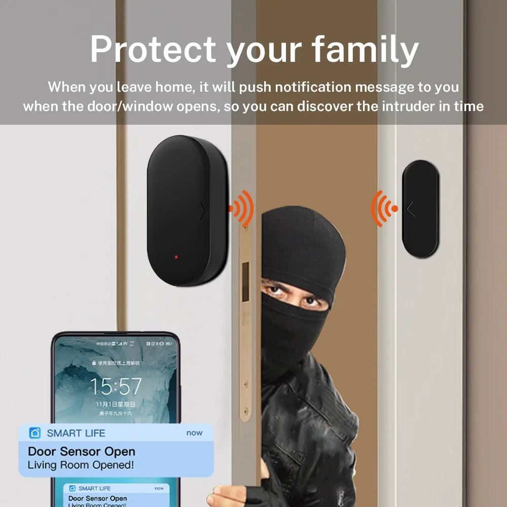 Sensor de puerta y ventana zigbee 3,0 Tuya, seguridad del hogar para aplicación Smart Life, Compatible con el asistente de Google Alexa