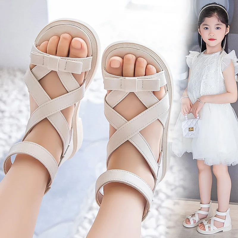 Children's Sandals New 2024 Summer Comfortable Girl Roman Shoes Fashion Casual Open Toe Student Beach Shoes Children's Shoes