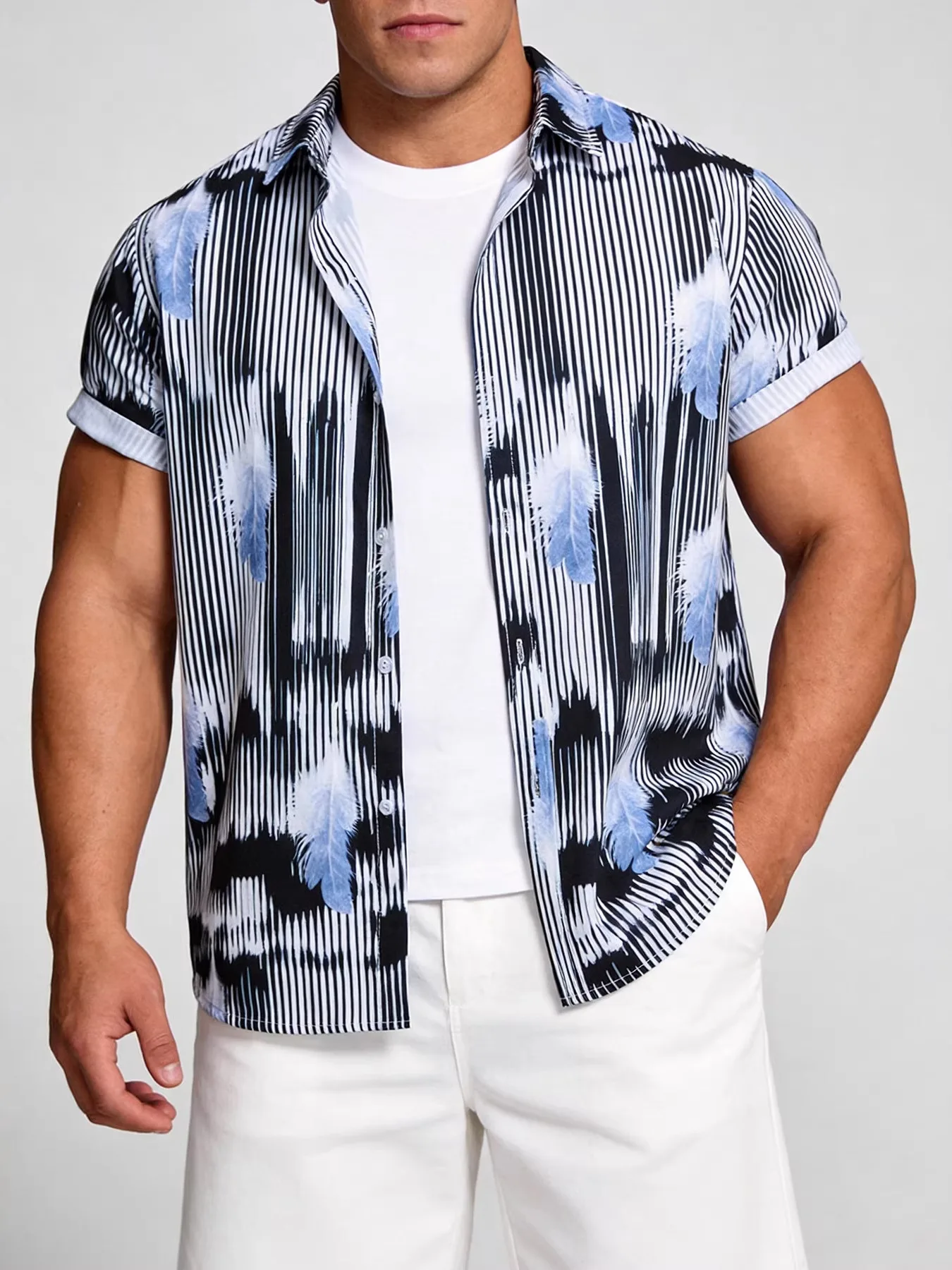 

Summer 2026 Men's Casual Floral Print ort Sve irt Loose Fit Polyester Fabric Comfortable Breathable Faionable Top