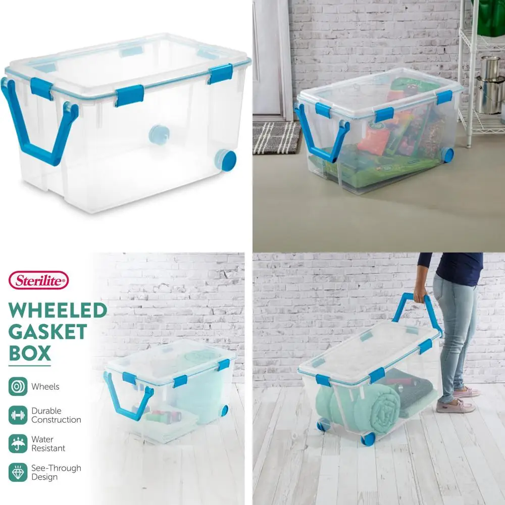 

Large 120 Quart Heavy-Duty Stackable Storage Bin with Latching Lid, Wheeled and Sealed for Easy Organization and Transport