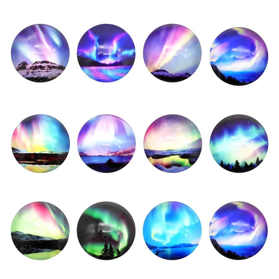 Julie Wang 10PCS Glass Aurora Pattern Cabochons Random Mixed Flat Back Cameo Jewelry Making Phone Case Decoration Accessory