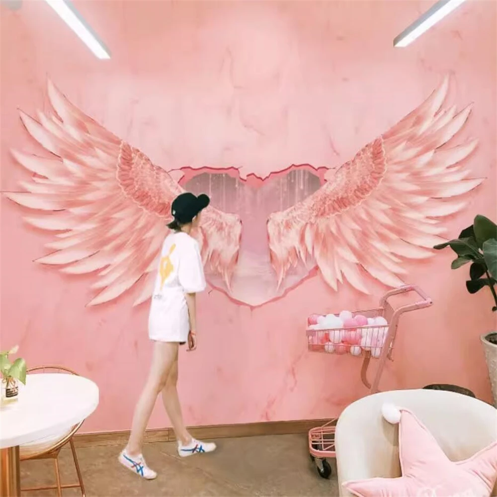 

Custom Angel Wings Fresh Milk Tea Shop Restaurant Wallpaper for wall stickers Photo Background home Wallpaper Mural living room