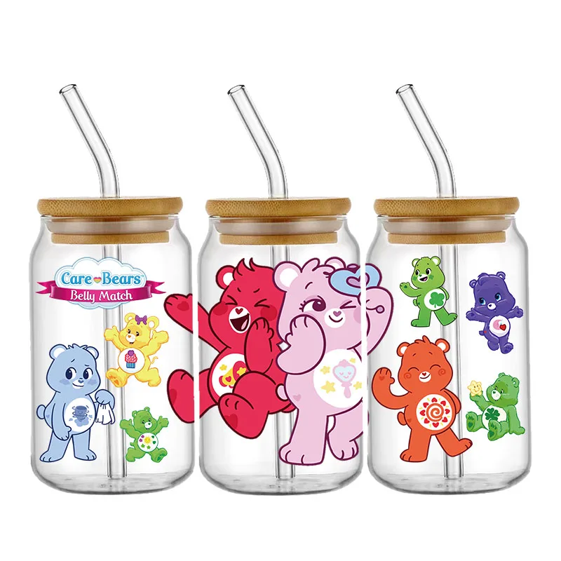 UV DTF Transfer Stickers Cartoon Bears Cup Wrap For 16OZ Glass Libbey Can Self-adhesive Waterproof Custom DIY Stickers Decals