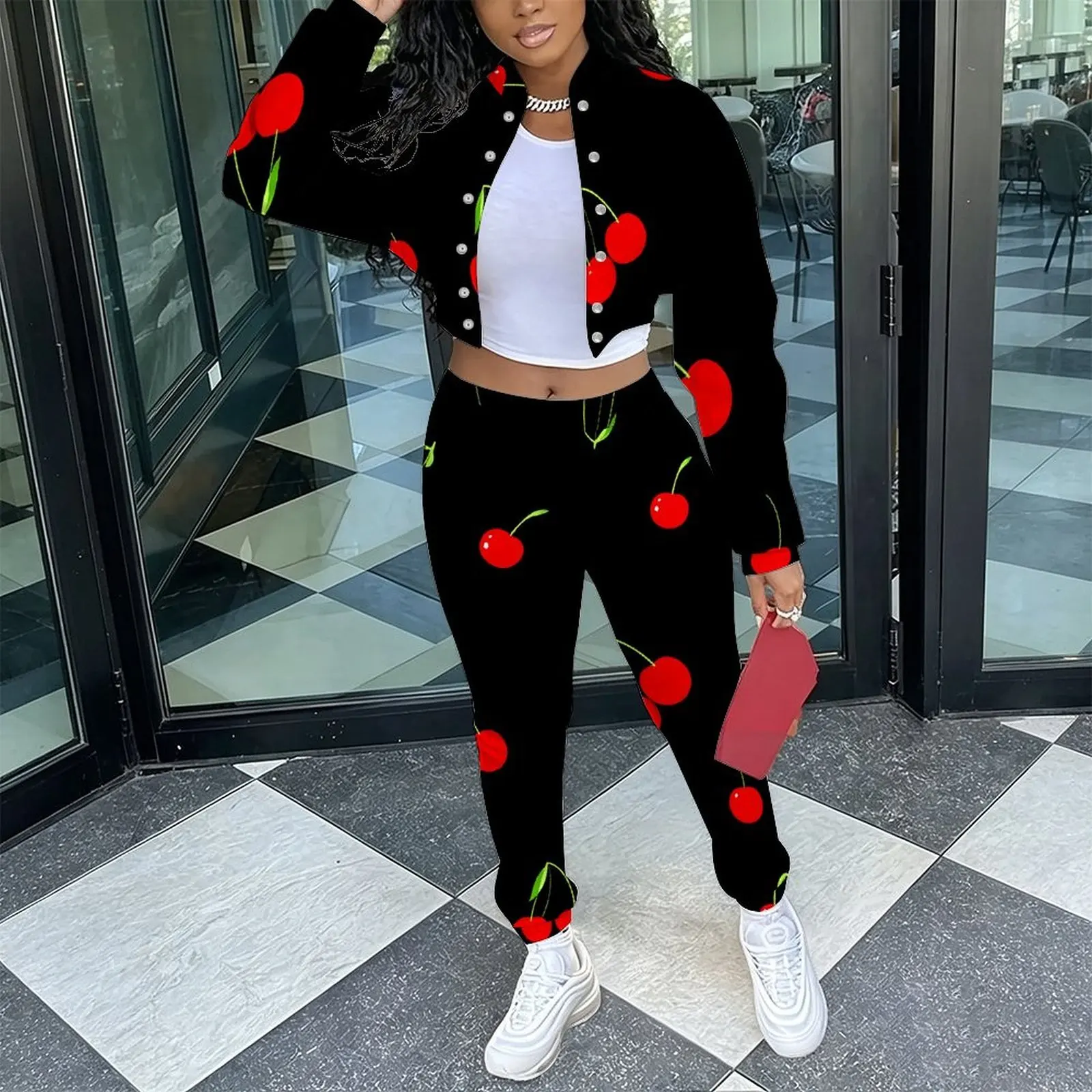 Ladies Casual 2 Piece Set Retro Slim Cropped Long Sleeve Jacket Fashion Elegant Sweatpants Everyday Commuting Vacation Outfit