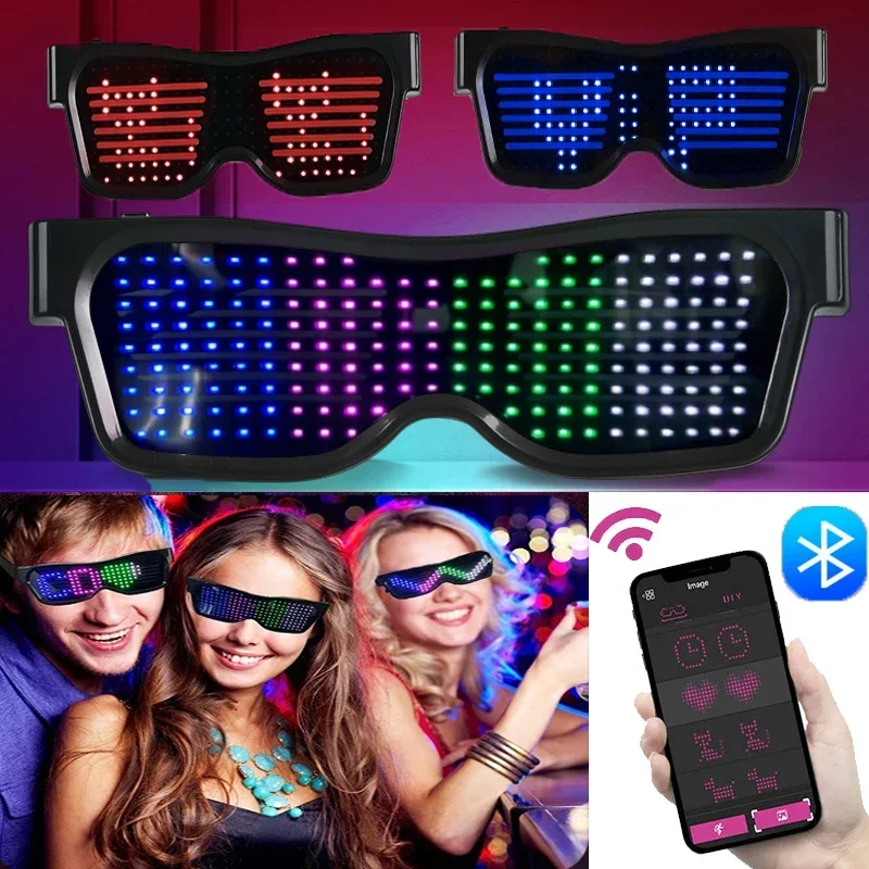 Multilingual LED Glasses Bluetooth DIY Text Graffiti RGBW/RED/Green Color for Halloween Party Rave Music Festival Glow Glasses