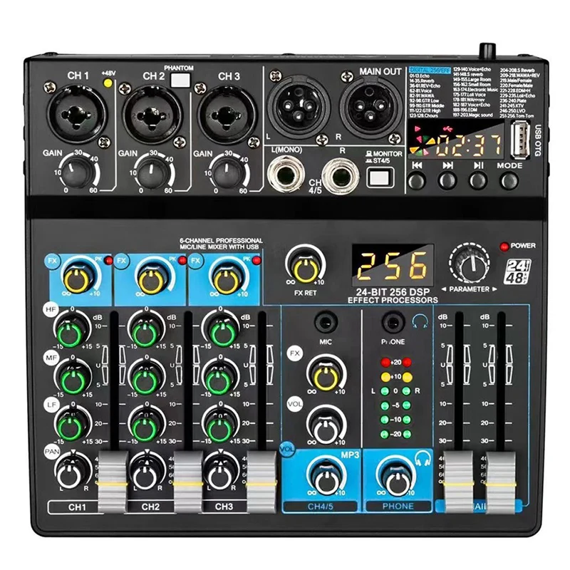 6-Channel Small Multi-Function Mixer For Stage Performances, Karaoke Live Broadcast, With USB Bluetooth Mixer