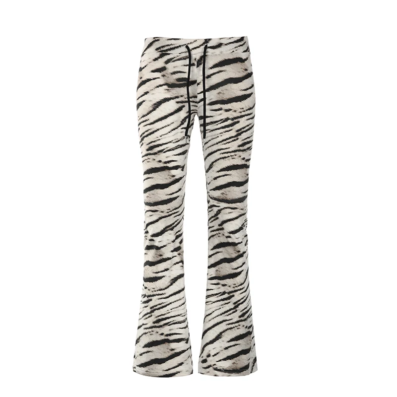 BIIKPIIK Zebra-striped Print Sexy Women Pants Sets Casual Fashion Slim Fit Suits Strapless Tank Top + Drawstring Low Waist Pants