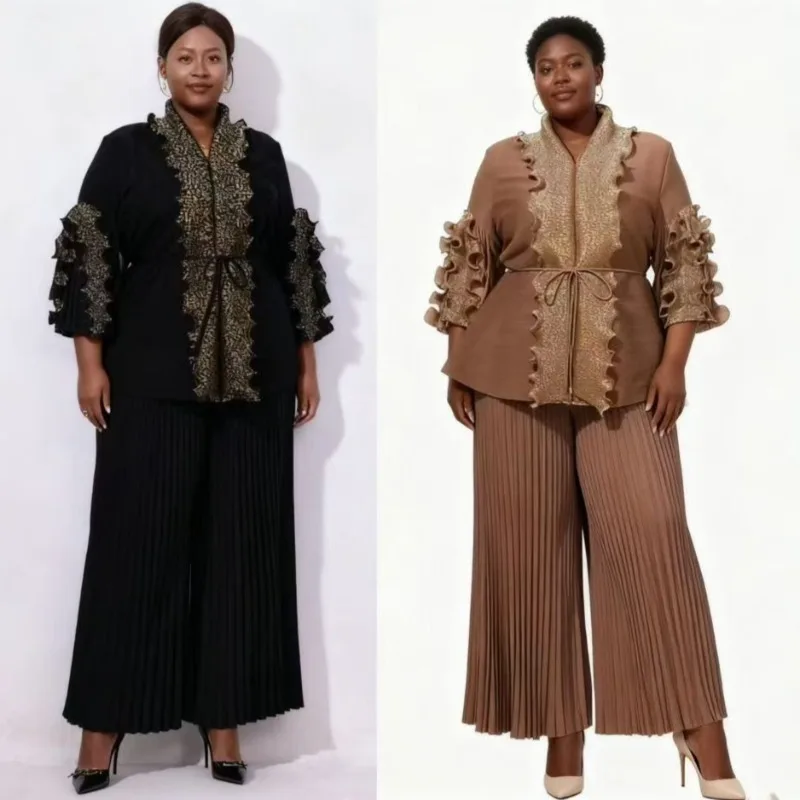 

Miyake плиссированный осенний новый топ с длинными рукавами плюс размер эластичные широкие брюки из 2 предметов африканские женские платья для выпускного вечера для торжественных случаев