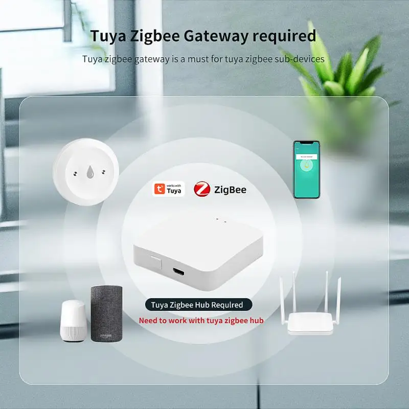 ZigBee TUYA Water Leak Detector Flood Sensor Water Tank Full Water Linkage Alarm APP Remote Monitoring Via Tuya Zigbee Gateway