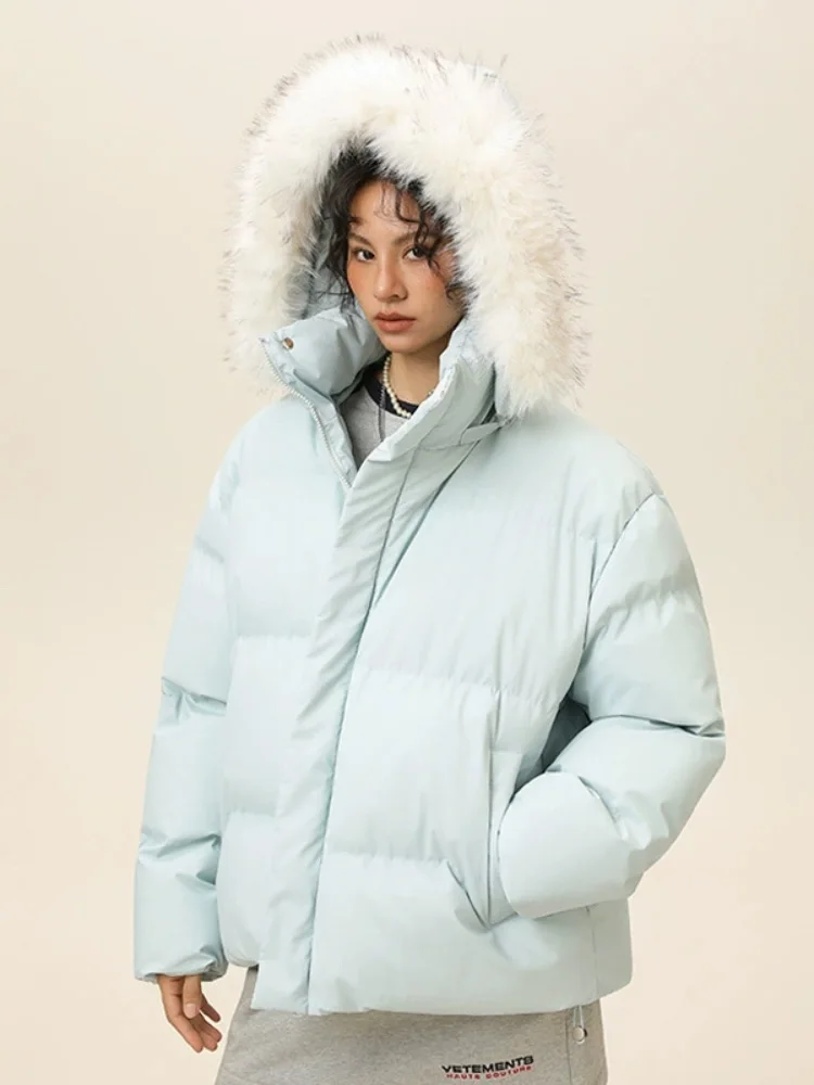 フード付き厚手暖かいジャケット女性のカジュアルだぶだぶのファッション冬チャケタスジッパーファースタンドカラールーズショートジャケタス