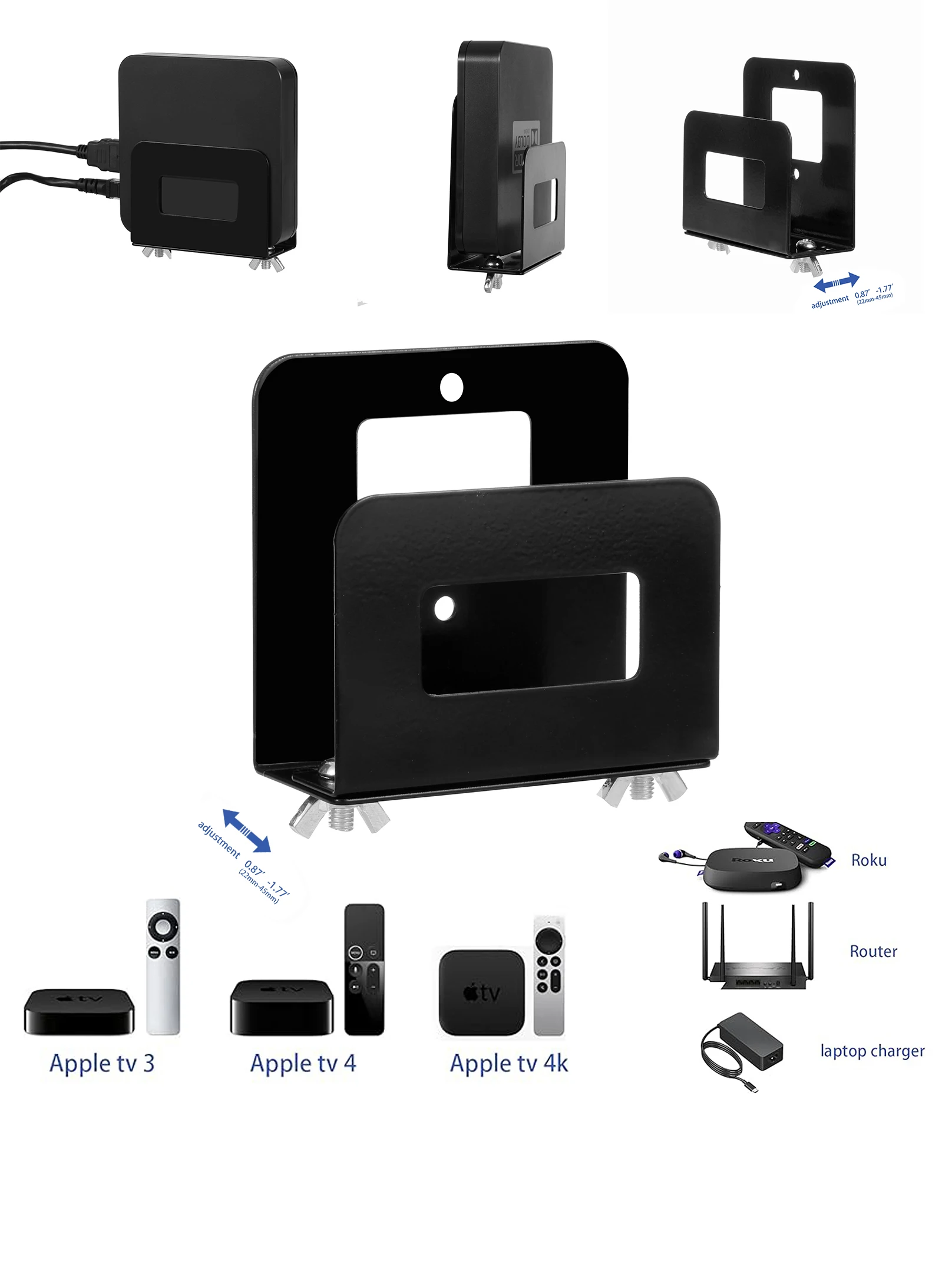 1/2 pcs Adjustable Small Device Wall Mount Holder for Apple TV 3/4/4k,Router,Modem,TV Box and Other Media Players