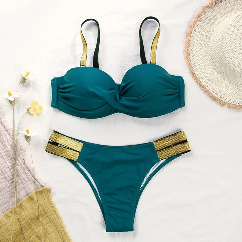 Army Green Solid Bikini Set Women Triangle Sexy Two Pieces Swimwear Low Waist Girl Beach Bathing Suit Swimsuits for Laides