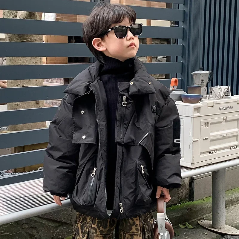 Children Clothing Boys Solid Color Personality Design Down Jacket 2024 Winter New Boys Fashion Down Coat Fashion Thickened Top