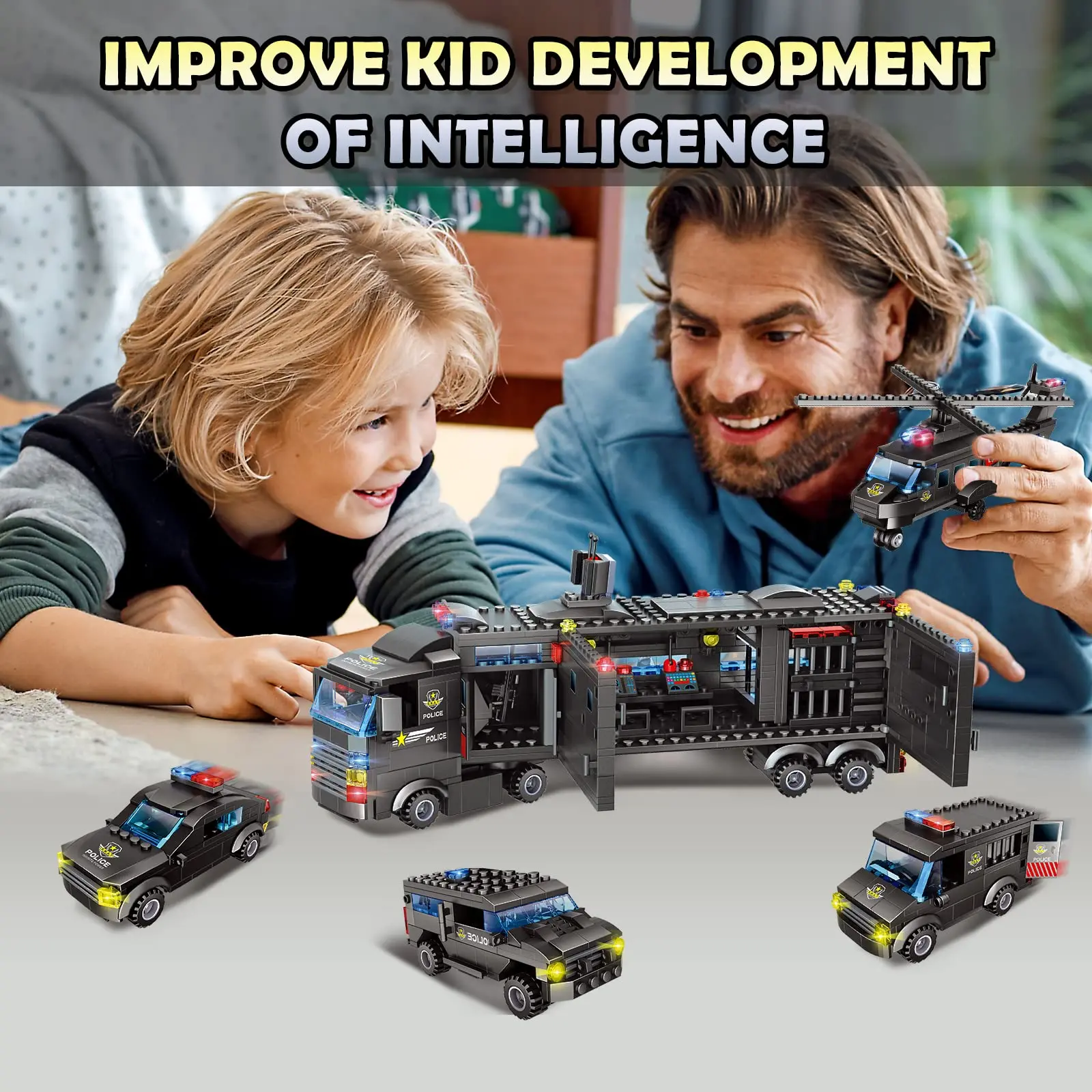 City Police Kit Police Mobile Command Center Truck Helicopter Building Blocks Toys Best Learning and Role Play SWAT Toy Gift