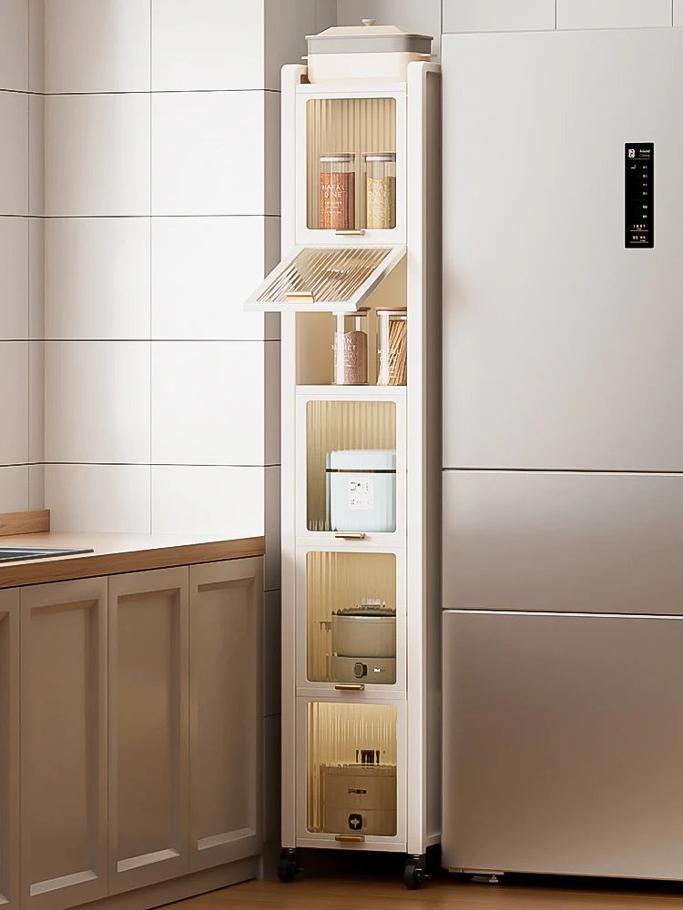 Crack rack kitchen floor multi-layer ultra-narrow gap refrigerator side storage cabinet multi-functional locker