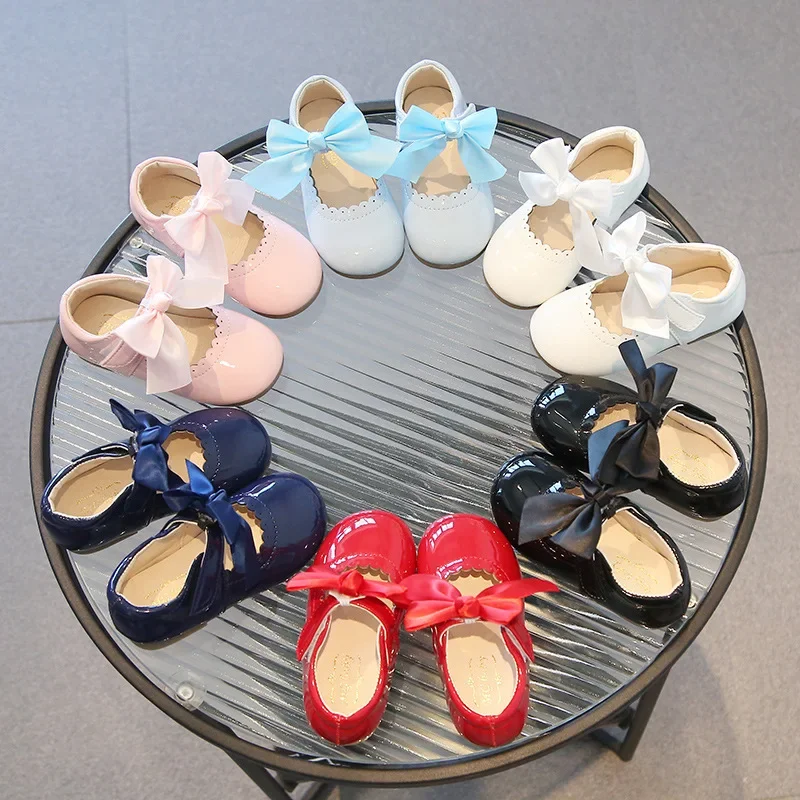 

Girls Leather Shoes Cute Bow Candy Color Baby Girl Shoes Soft Bottom Kids Princess Shoes First Walkers SMG104