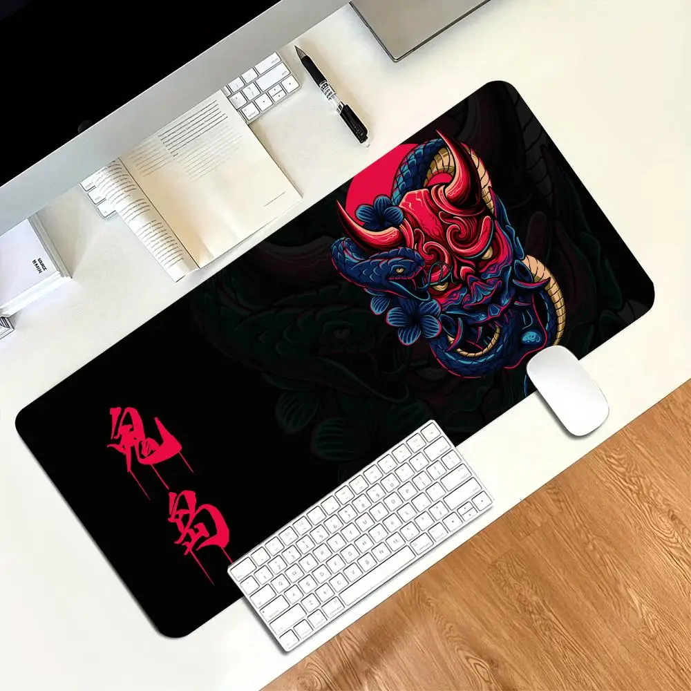 XXL Gaming Mousepad Japanese Demon Totem Desk Mat Non Slip Rubber Lock Edge Keyboard Pad For E-Sports Office Laptop Protector