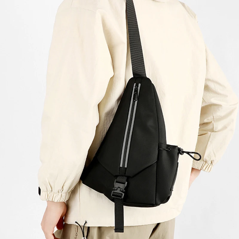 Reflective Strip Breast Bag Lightweight Men Chest Packs Crossbody  Sports Bags with Front Zip Pocket Portable Shoulder Pack