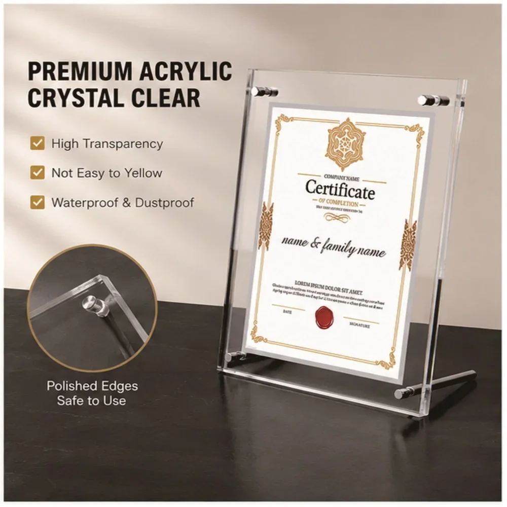 Acrylic Photo Frame, 6/7/8/10 inch & A4 Size, Transparent Desktop Display Stand for Postcards, Certificates & Posters