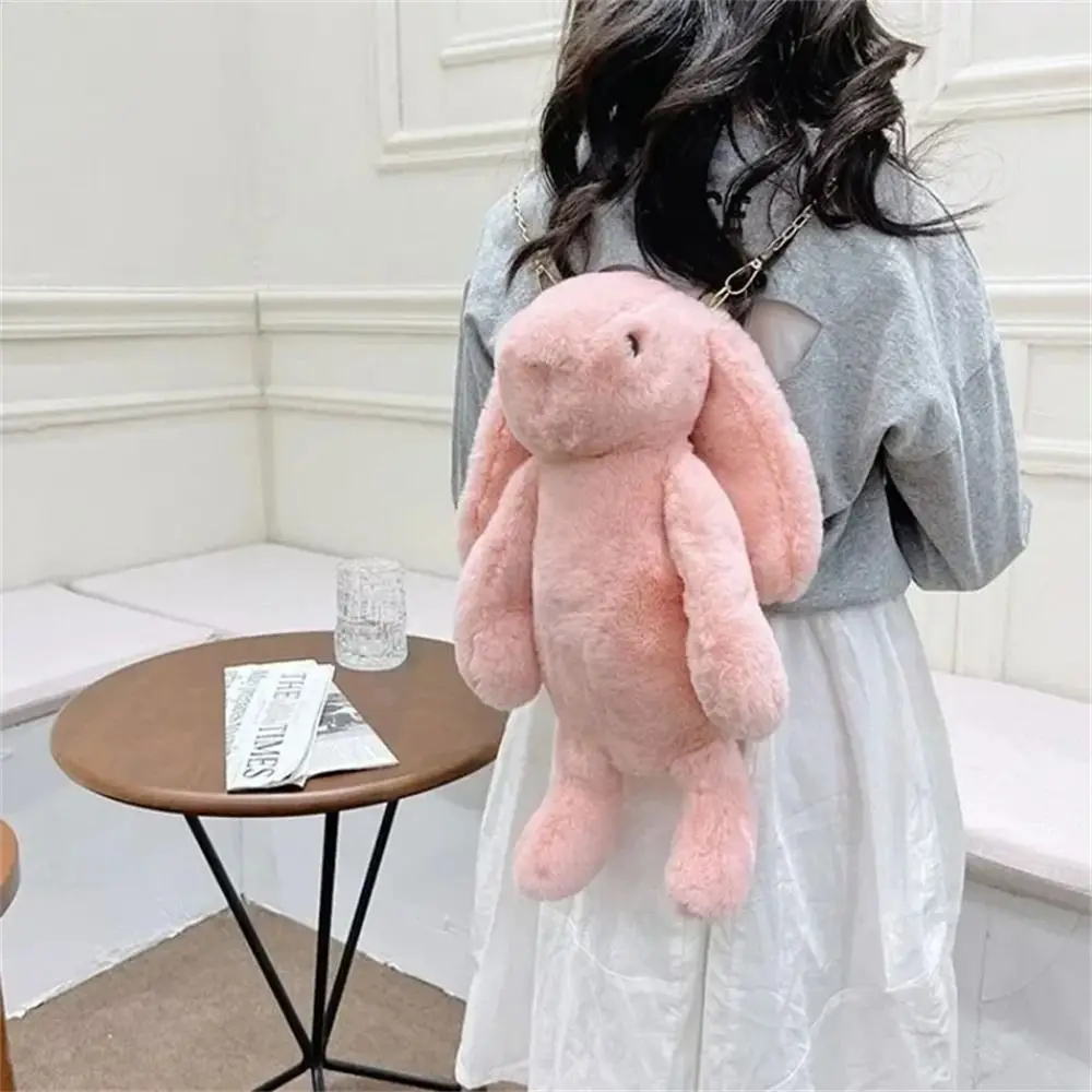 Casual Fashion Long Ear Plush Shoulder Bag Chain Strap Rabbit Doll Crossbody Bag Animals Cartoon Rabbit Plush Bags For Girls