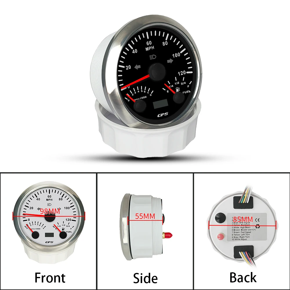 Truck Ship Universal 85mm Multifunctional 0-200km/h GPS Speedometer with 8KRPM Tachometer Fuel Level 7 Colors Backlight 9-32V