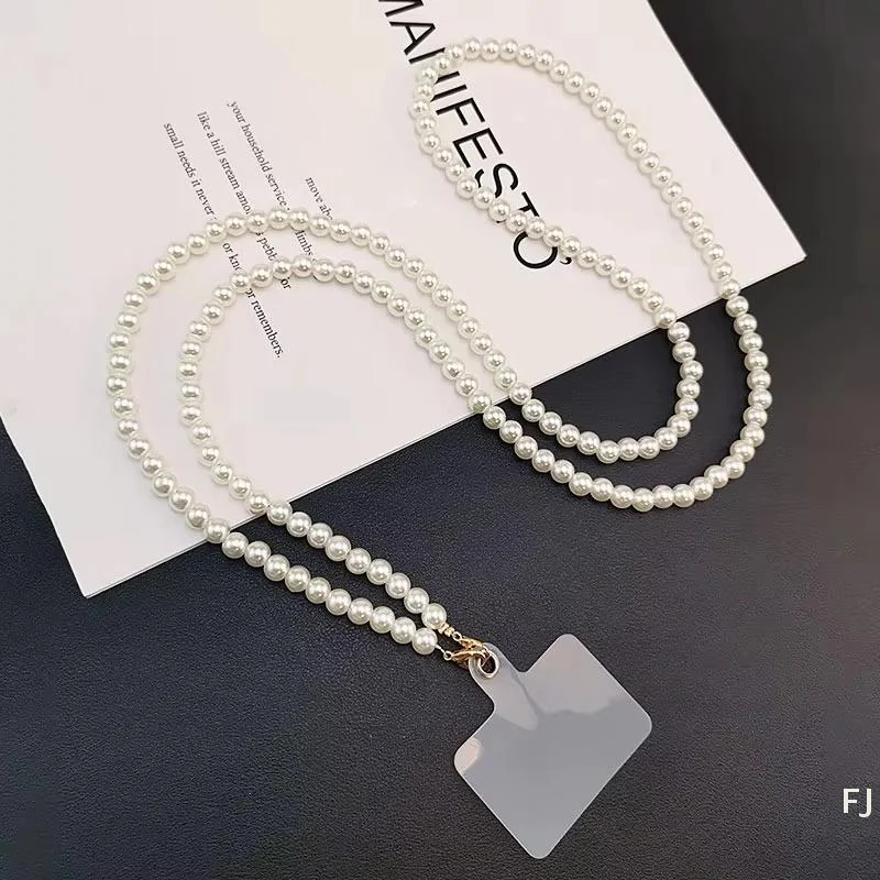 

[YU]Long Mobile Phone Lanyard Pearl Beaded Crossbody Bag Chain Universal Buckle Clip