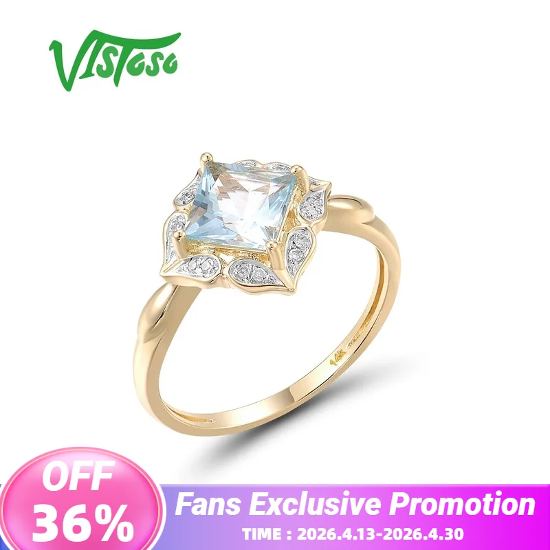

Женское золотое кольцо с квадратным голубым топазом VISTOSO, желтое золото 14 к 585 пробы, со сверкающими бриллиантами, классическое Ювелирное Украшение для повседневной носки