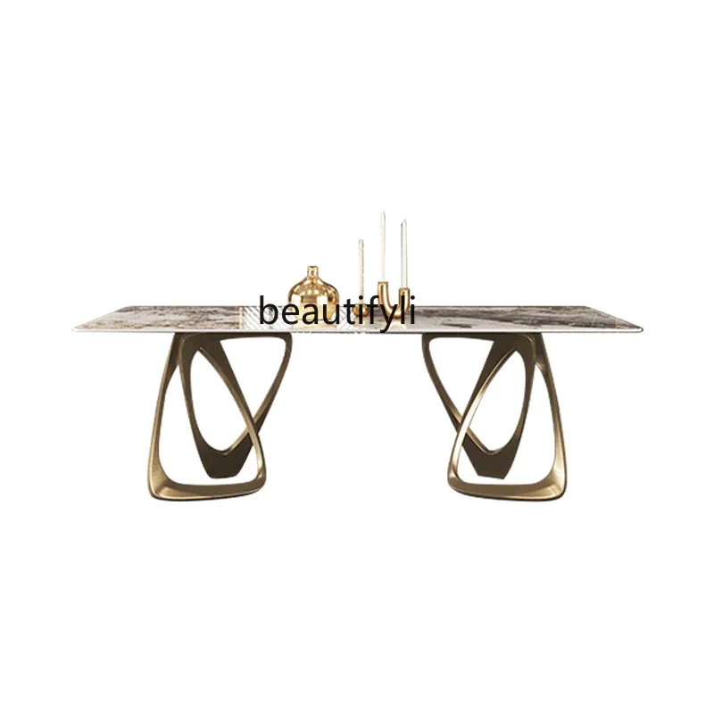 

X188 Bright Stone Plate Dining Table Light Luxury Modern Simple Luxury Stone Rectangular Dining Table