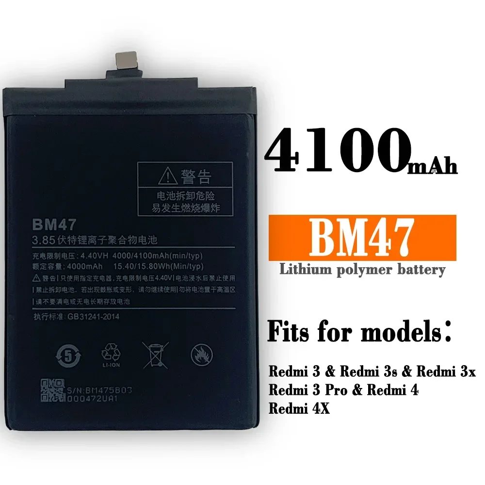 

BM47 4100mAh Battery For Xiaomi Redmi 3S 3X Redmi 4X Redmi 3 / 3pro BM47 Replacement Batteries +Tools