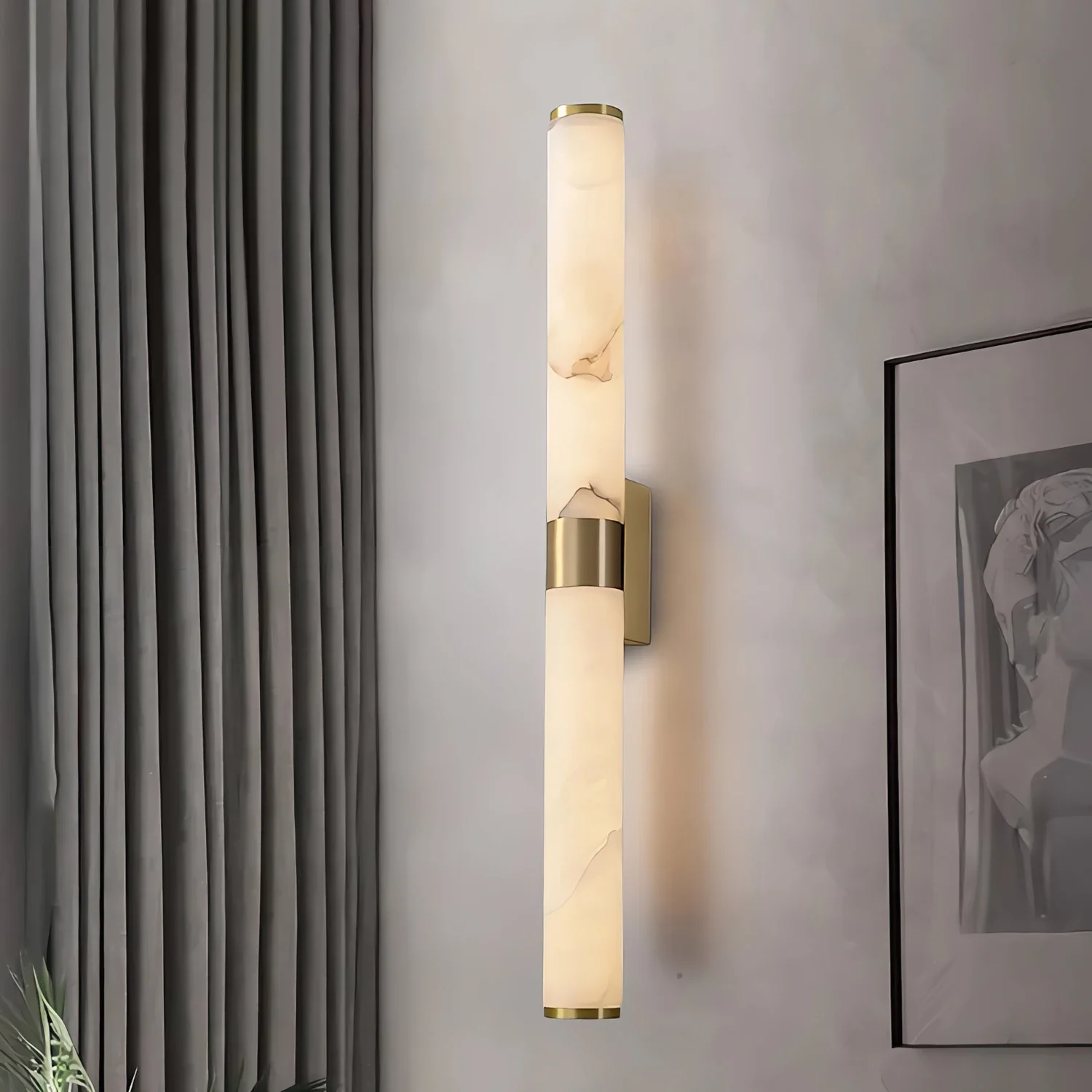 

Modern Spanish Natural Marble Alabaster Wall Lamp Background Wall Corridor Living Room Bedroom Headboard All Copper Wall Lamp