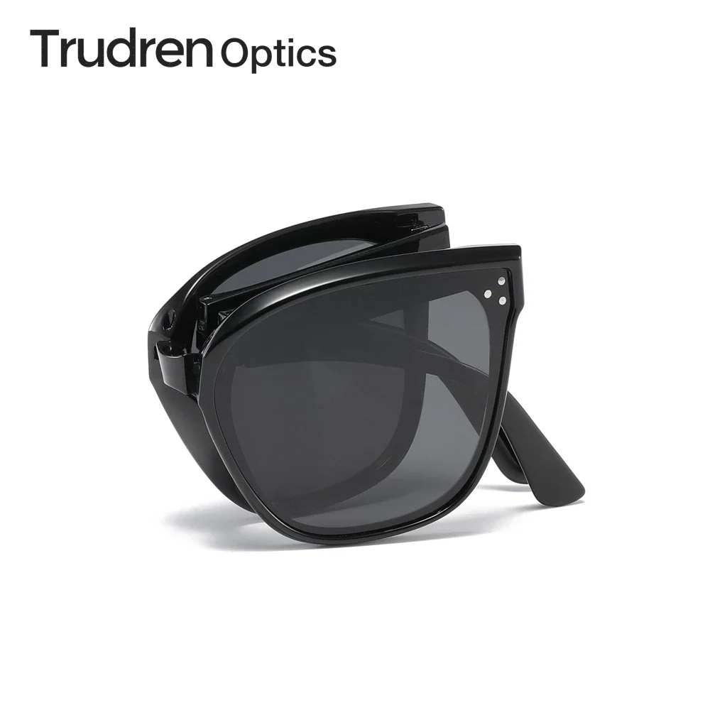 

Trudren Korean Style Folding Sunglasses with Case for Trips UV400 Polarized Travel Sun Glass for Women with Pins on Flat Lenses