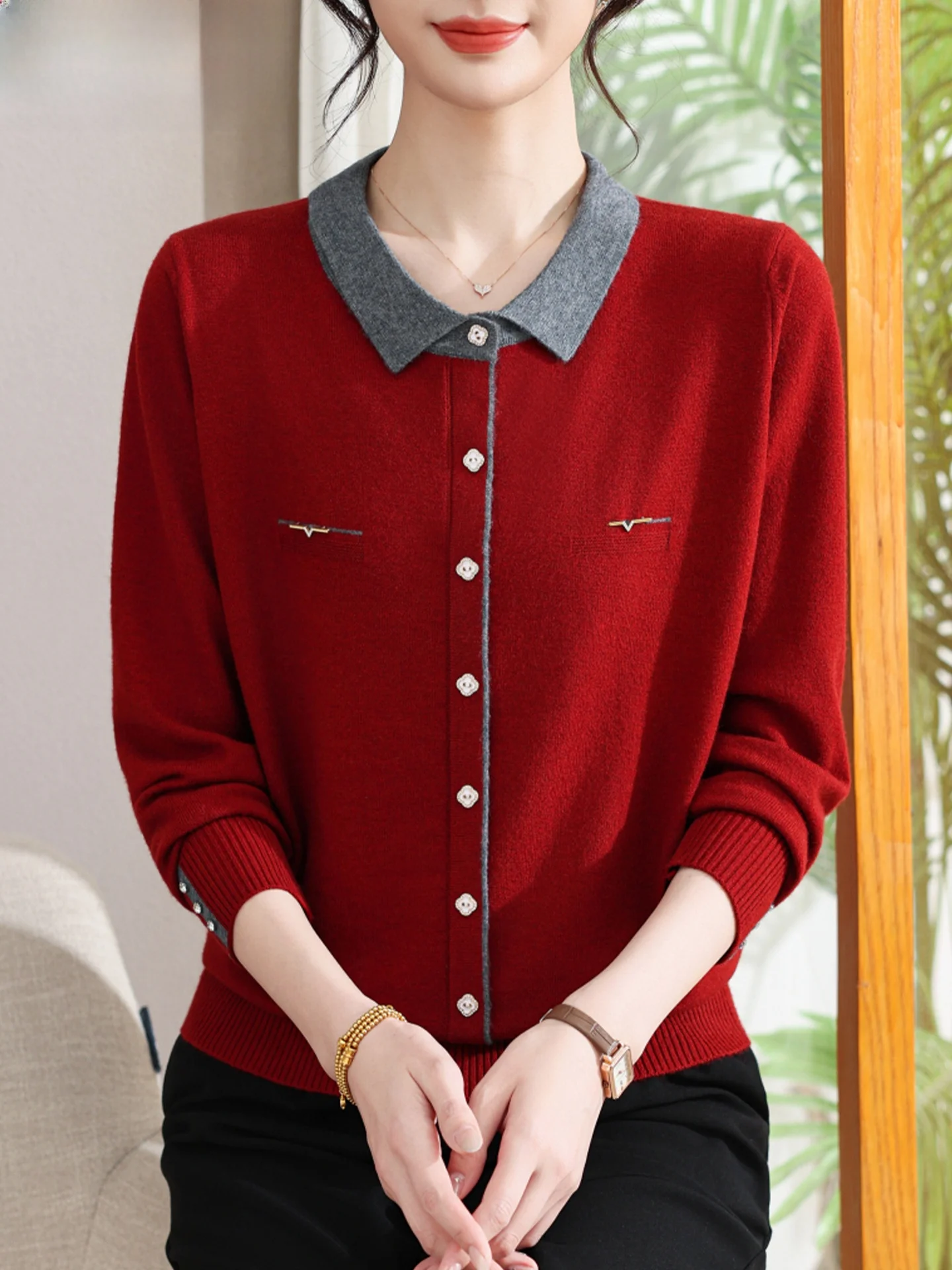 

Ele Knitted Sweater Spring Faion for Middle-Aged Women ly Lady Wedding Ceremony Clothing Comfortable Polyester Fiber