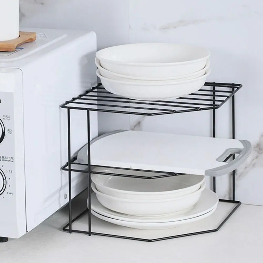 

Iron Seasoning Corner Shelving Black/White Non Punching Sundries Organizer Rack Removable 3 Layer Drain Organization Rack Home